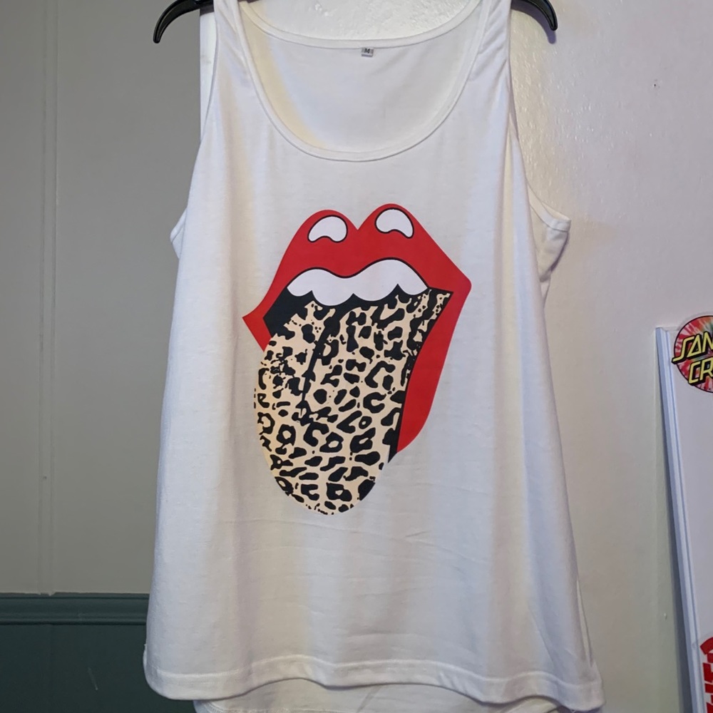 Rolling Stones Cheetah Print White  Tanktop
